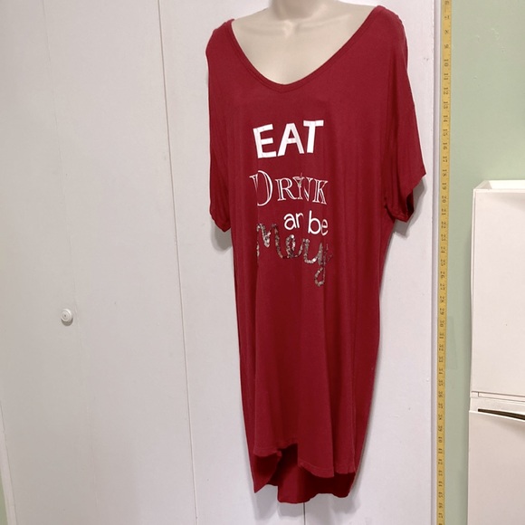 DB Printed V Neck Short Sleeve Sleepshirt Nightshirt Womens Plus Size 2X - Picture 2 of 9